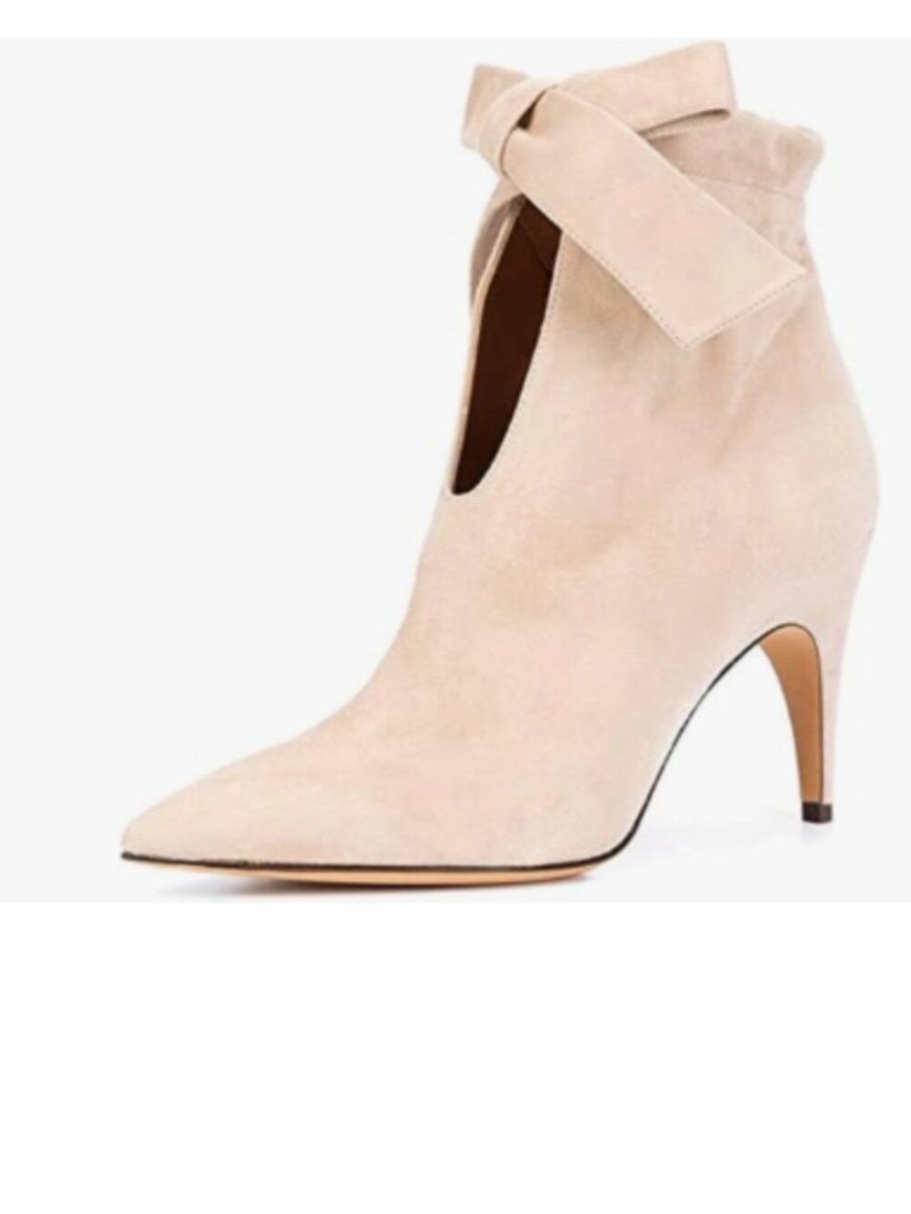 XYD Beige Pointed Toe Ankle Booties Dress High Heels Graceful Bow Pull-on Boots